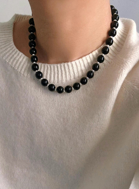 复古红玛瑙黑玛瑙珍珠串珠项链