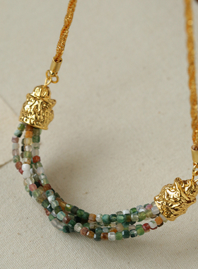 法式小众彩色天然石串珠微笑项链