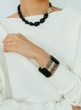 复古时髦皮质宽手链蛇皮纹手镯