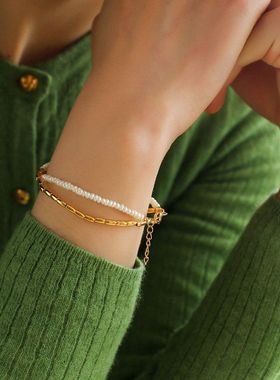 欧美ins天然珍珠玛瑙混搭手链