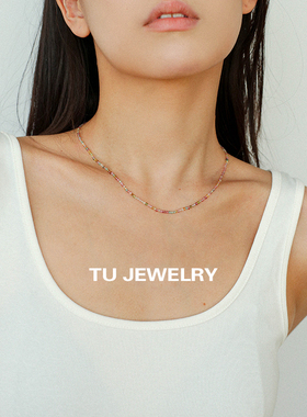 复古mini天然碧玺串珠S925银项链