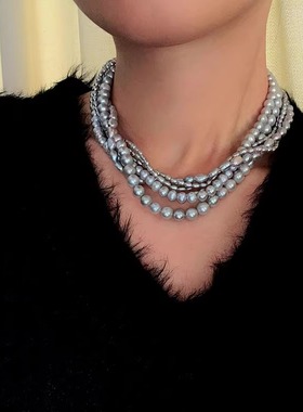 法式复古高级感多层天然珍珠项链