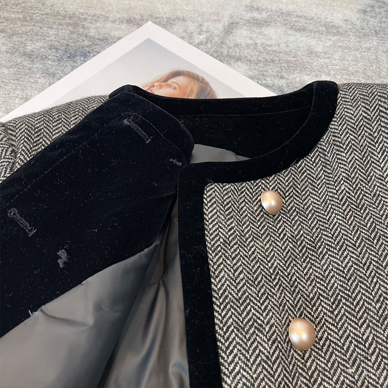 人字呢小香风羽绒服套装女2025冬季新款拼接撞色短外套长裙两件套,淘宝优惠券,粉丝福利购,淘宝优惠卷