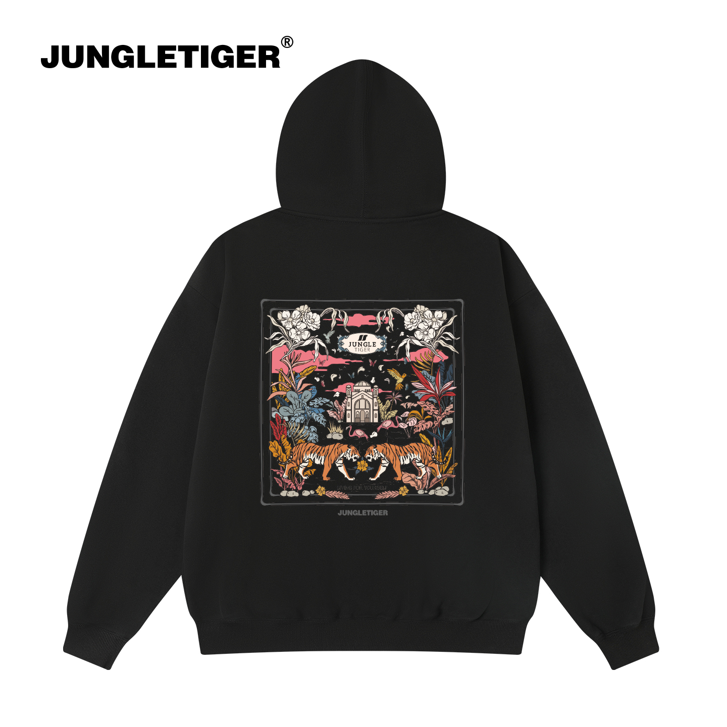 丛林老虎个性复古印花连帽卫衣男秋冬新款休闲420g重磅拉链外套女 - 图2