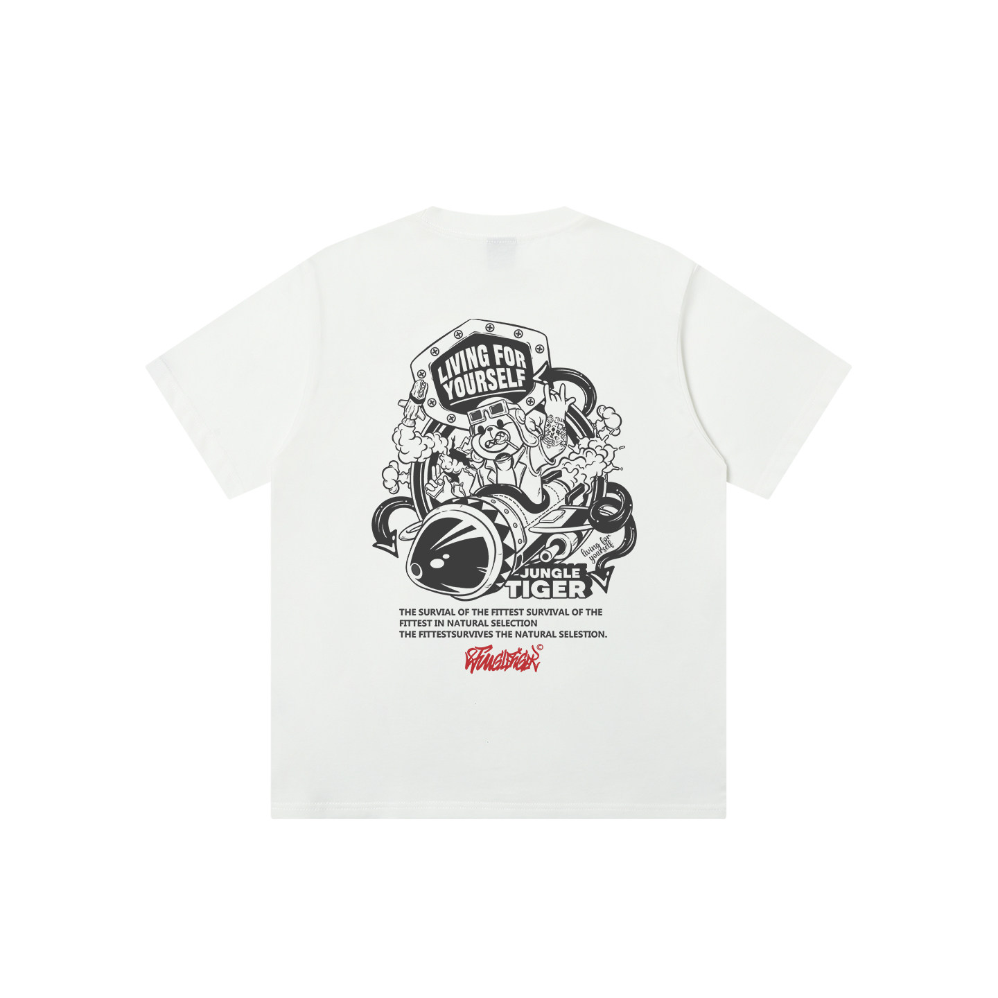 丛林老虎潮牌夏季新款美式潮流卡通印花男士短袖T恤男宽松休闲tee