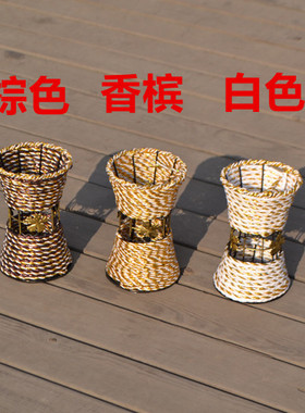 手工编制圆铁艺仿藤编紫色小花瓶