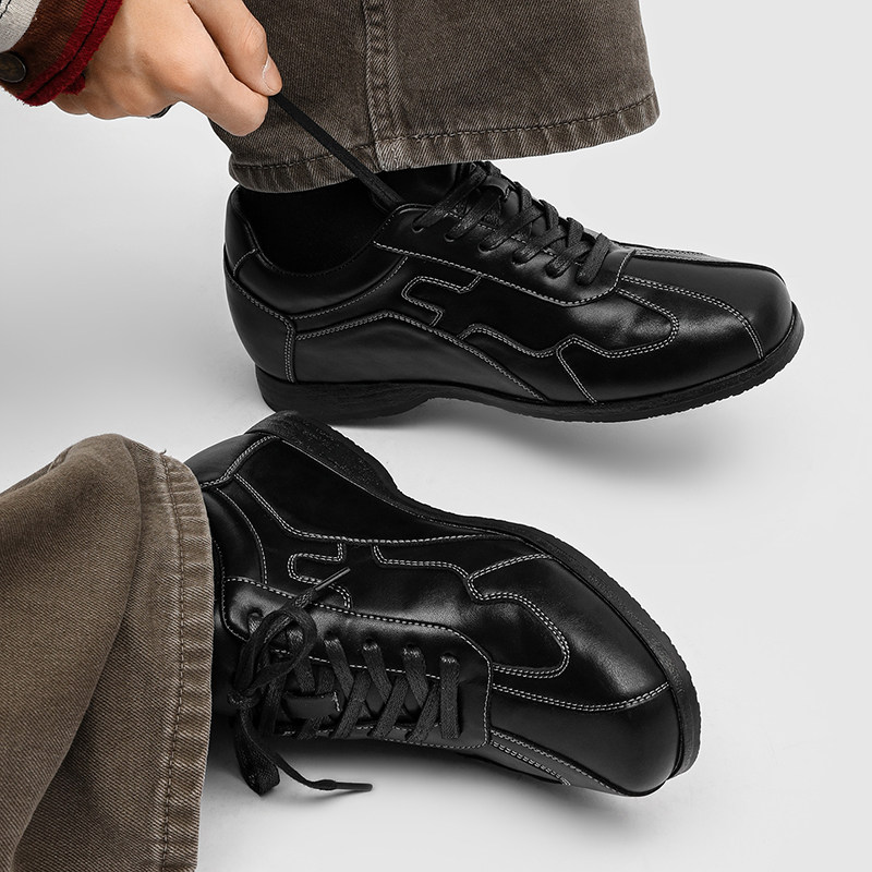 德训鞋男增高5CM真皮方头极简拳击鞋黑色经典厚底复古通勤阿甘鞋,淘宝优惠券,粉丝福利购,淘宝优惠卷