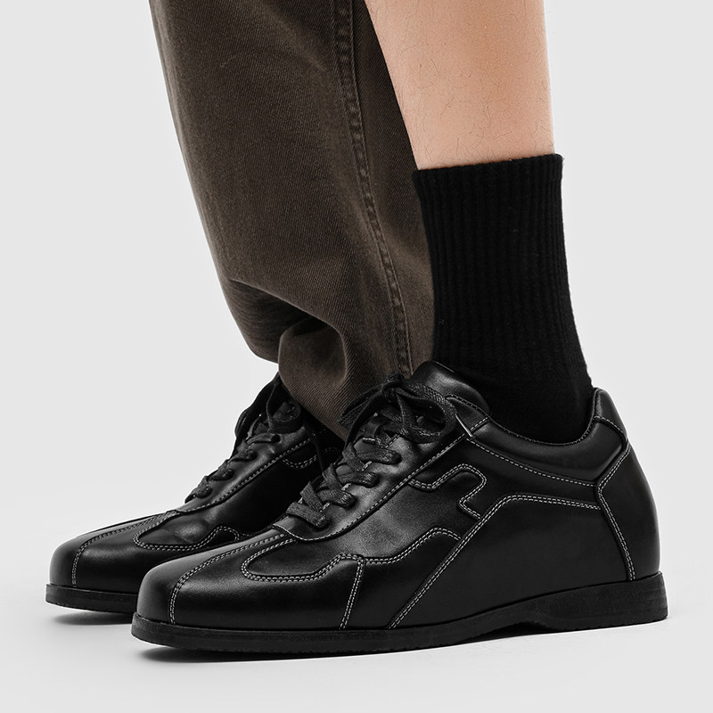 德训鞋男增高5CM真皮方头极简拳击鞋黑色经典厚底复古通勤阿甘鞋,淘宝优惠券,粉丝福利购,淘宝优惠卷