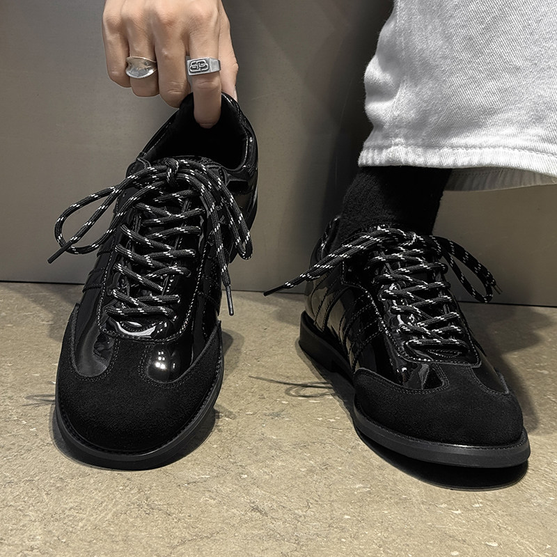 德训鞋男款真皮亮面黑色百搭板鞋休闲小皮鞋英伦复古通勤阿甘鞋,淘宝优惠券,粉丝福利购,淘宝优惠卷