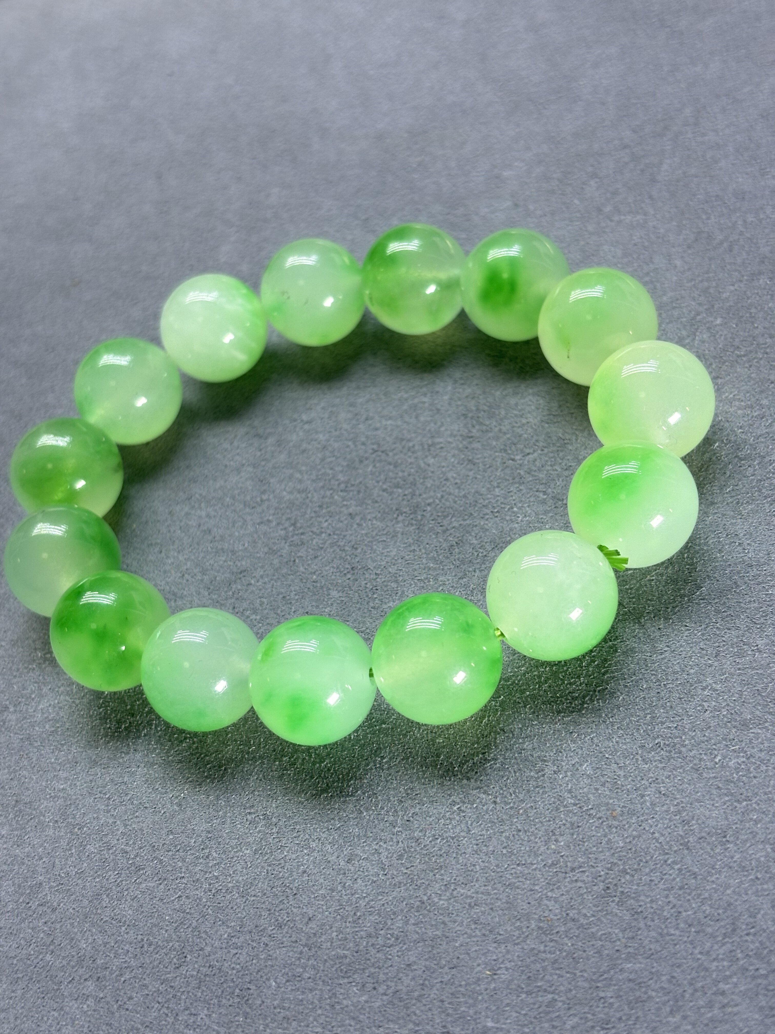 天然缅甸翡翠A货冰种阳绿飘花圆珠子手串玉石珠子14m手链手饰礼物 - 图1