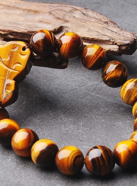 本命年护身符送男款手链天然黄虎眼石貔貅女士皮丘虎晴石玉石手串