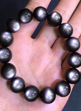 天然双眼银曜石手链男女款收藏级单圈黑曜石水晶手串饰品礼物男生