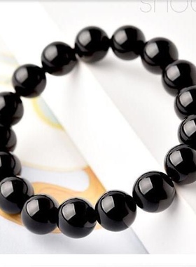 新品【假一赔十】天然黑玛瑙手链纯黑佛珠手串男女情侣单圈手链