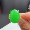 Natural Burmese a-grade jadeite ice seed sun green large egg face ring live ring 14k gold inlaid female genuine female ring