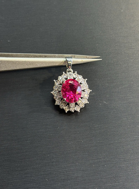 正品收藏18K白金天然缅甸鸽血红宝石两用款2克拉圆形镶钻石吊坠