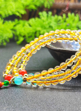 天然巴西金发晶手链金钛晶黄发晶蜜蜡黄水晶手串女多圈