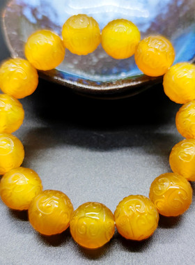 黄玛瑙仿古回云纹手串雕刻巴西