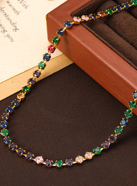 轻奢个性彩色锆石多巴胺项链高级感百搭小众饰品项链女颈链锁骨