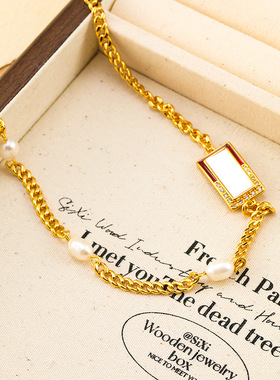 原创ins风轻奢几何白蝶贝吊坠项链锁骨链高级感小众耳环手链套装