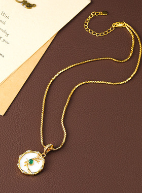 原创中国风竹节白贝母绿玛瑙项链女轻奢小众高级感简约气质锁骨