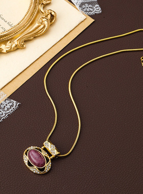 原创青岛中古蛇骨链项链女小众高级感秋冬天然石毛衣链复古锁骨