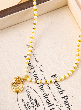 2025新款简约玫瑰花吊坠珍珠饰品串珠项链女高级感百搭锁骨