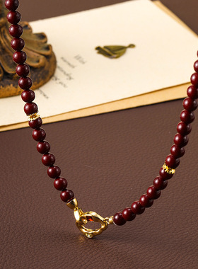 复古简约安可拉红色串珠珍珠项链女秋冬高级感轻奢小众新年锁骨