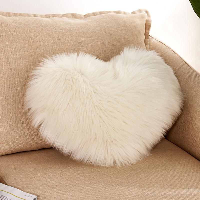 heart shaped faux wool fur cushion fluffy soft plush pillow - 图2