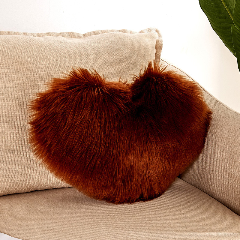 heart shaped faux wool fur cushion fluffy soft plush pillow - 图3