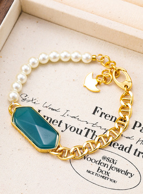 跨境夸张拼接猪鼻子珍珠手链串珠小众高级感个性天然石手串手链