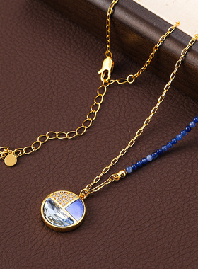 原创欧美ins新款复古拼接串珠项链女百搭水晶吊坠简约时尚锁骨链