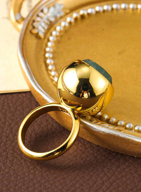 韩国OD简约天然石戒指女轻奢高级感时尚夸张铜镀真金戒指女复古