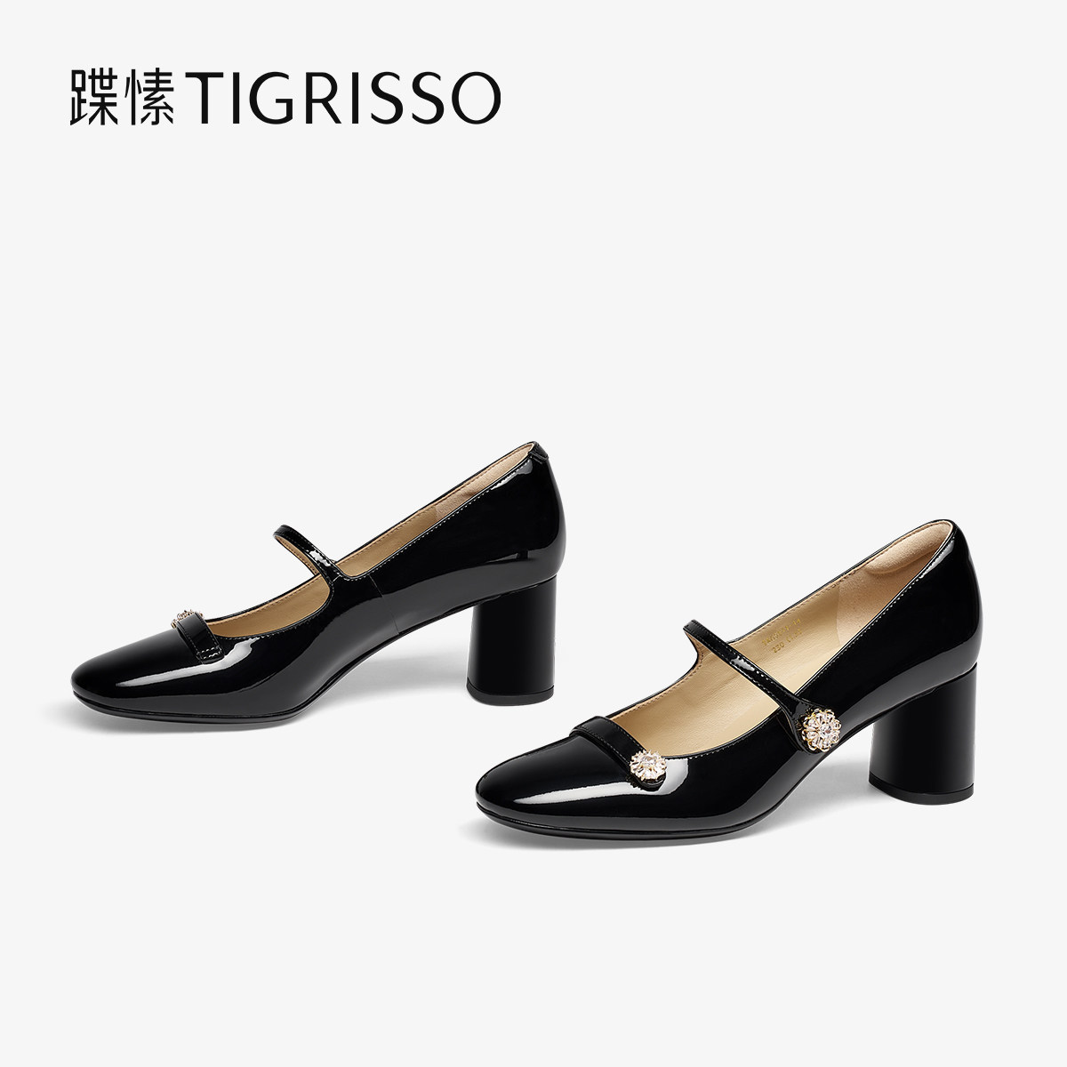 蹀愫2025秋冬新款粗跟钻扣增高6cm复古法式玛丽珍单鞋TA65511-14,淘宝优惠券,粉丝福利购,淘宝优惠卷
