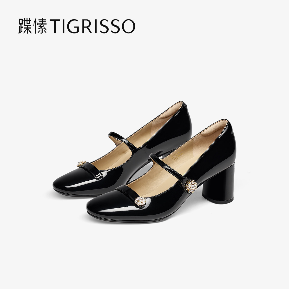 蹀愫2025秋冬新款粗跟钻扣增高6cm复古法式玛丽珍单鞋TA65511-14,淘宝优惠券,粉丝福利购,淘宝优惠卷