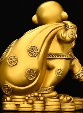 纯黄铜家用摆件纯黄铜金猴纳福
