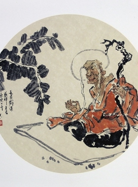 石寿纯手绘真迹国画禅意人物画十八罗汉卡纸茶庄书房装饰挂画