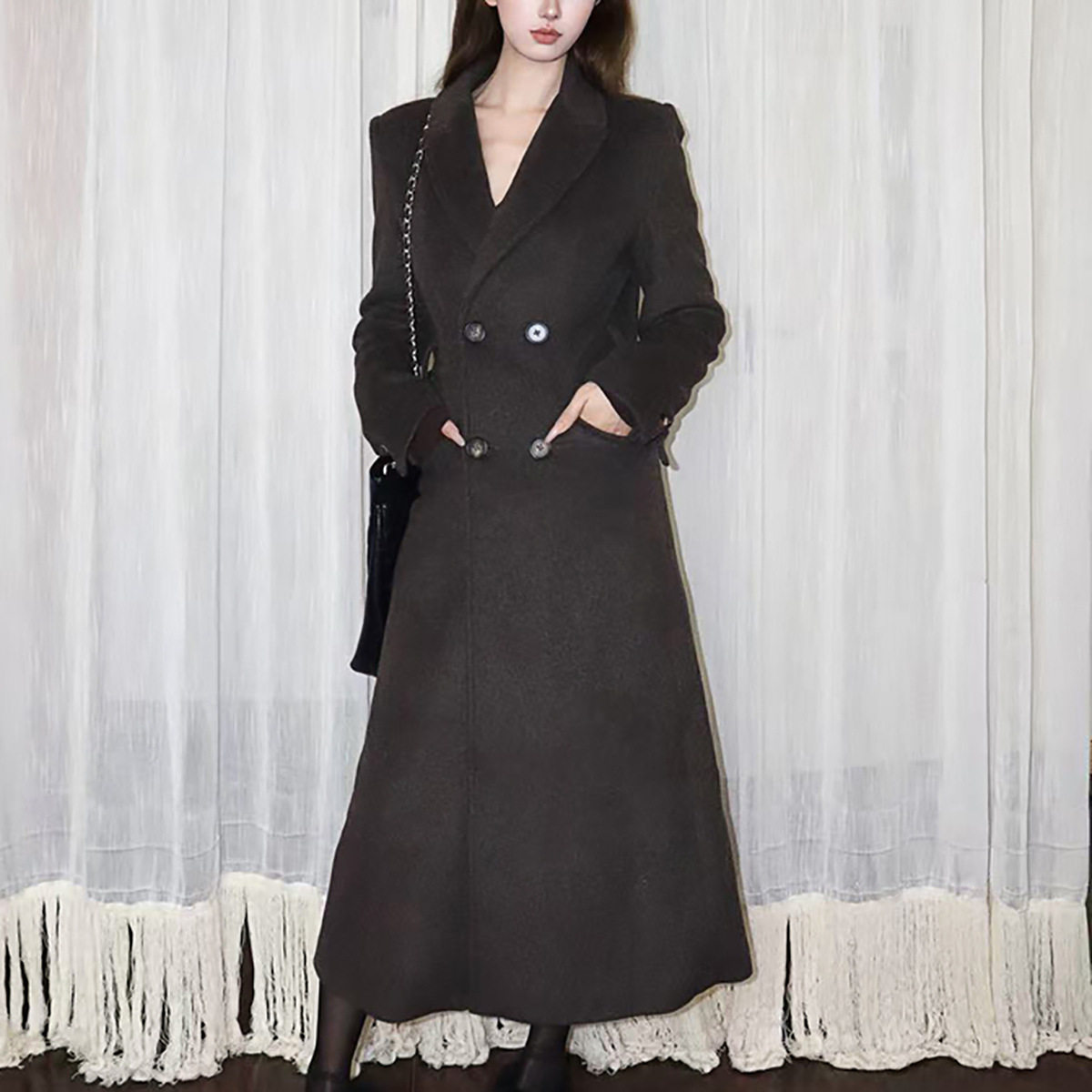 优雅韵味羊毛混纺可拆卸真狐狸毛领收腰正肩显瘦气质大衣毛呢外套,淘宝优惠券,粉丝福利购,淘宝优惠卷