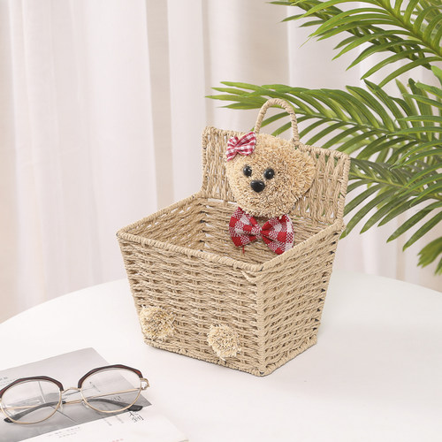 客厅悬挂式收纳篮挂篮宿舍杂物钥匙草编收纳筐简约创意收纳盒挂墙 - 图1