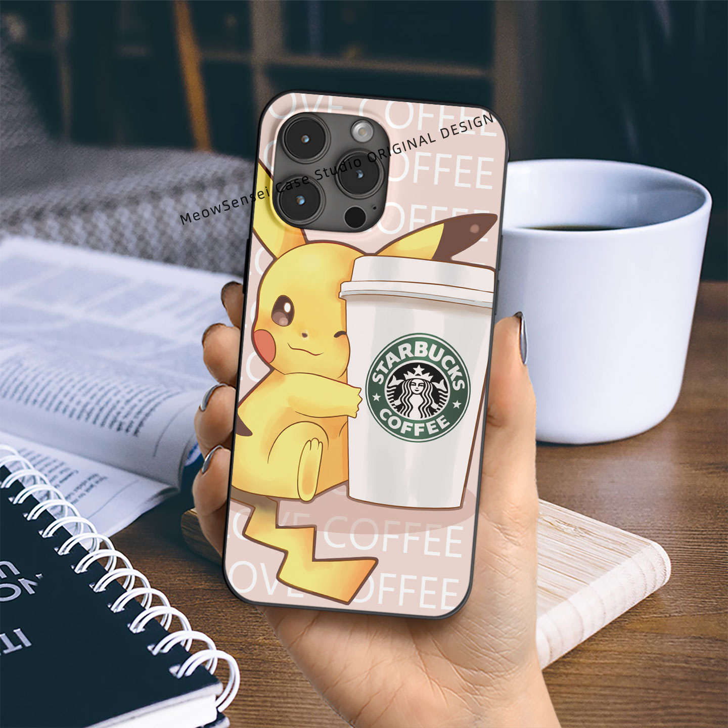 可爱皮卡丘咖啡宝可梦手机壳适用iPhone17Air卡通艺术14可降解15磨砂磁吸充电MagSafe苹果16ProMax动漫二次元 - 图2