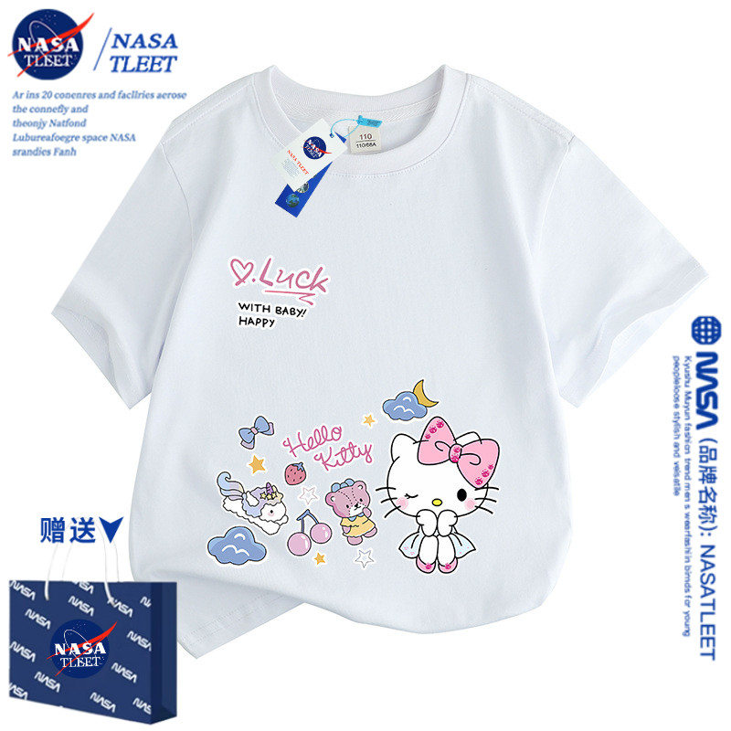 NASA hallo kitty衣服童装女童上衣半袖卡通哈喽kt短袖凯蒂猫T恤 - 图0