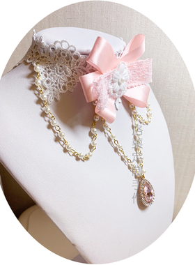 甜美风蕾丝粉色蝴蝶结花朵锁骨链