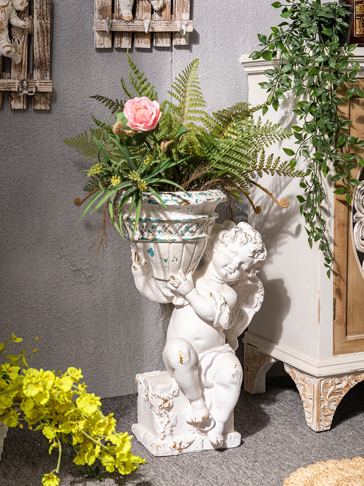 法式做旧天使摆件客厅入户落地圣母玛利亚人物桌面复古民宿祝福