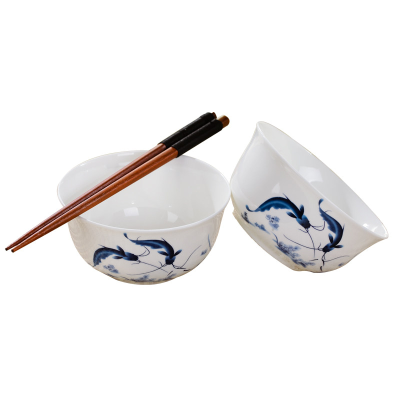 礼品定制logo景德镇青花瓷碗套装家用陶瓷米饭碗骨瓷碗刻字釉中彩