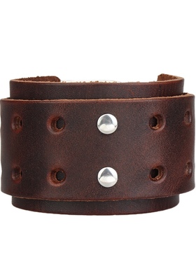 双排扣皮手链 朋克手链 复古皮手链 镂空宽版双扣皮质手环 皮手镯