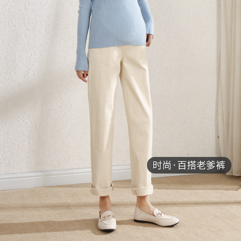 直筒裤春秋季外穿托腹纯棉孕妇裤子 金安雅孕妇直筒裤
