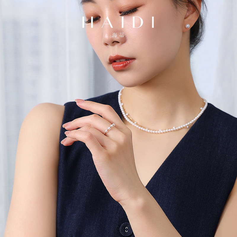 Heidi Jewelry Xunmi 13th Anniversary Limited Edition 3-4mm Freshwater Pearl Ring 18K Gold Stretch Ring