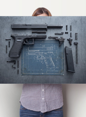 现代简约枪械军迷装饰画学生宿舍桌面挂画电竞房卧室无框印刷版画