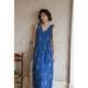 Women's comfortable blue v-neck embroidered sundress