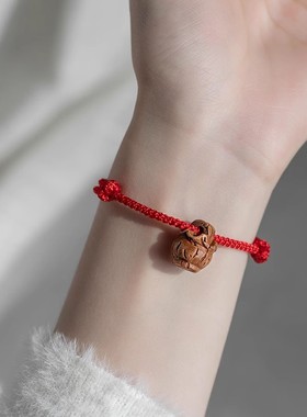 新生成人本命年 2026马年请桃木桃核红绳手婴儿童宝宝惊桃篮手串