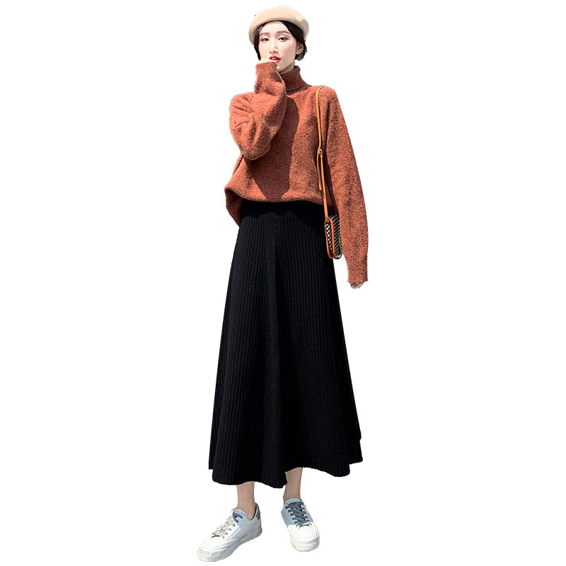 雅羊人旗舰店针织半身裙女年新款秋冬季中长款冬天配毛衣高腰遮肚子a字裙3